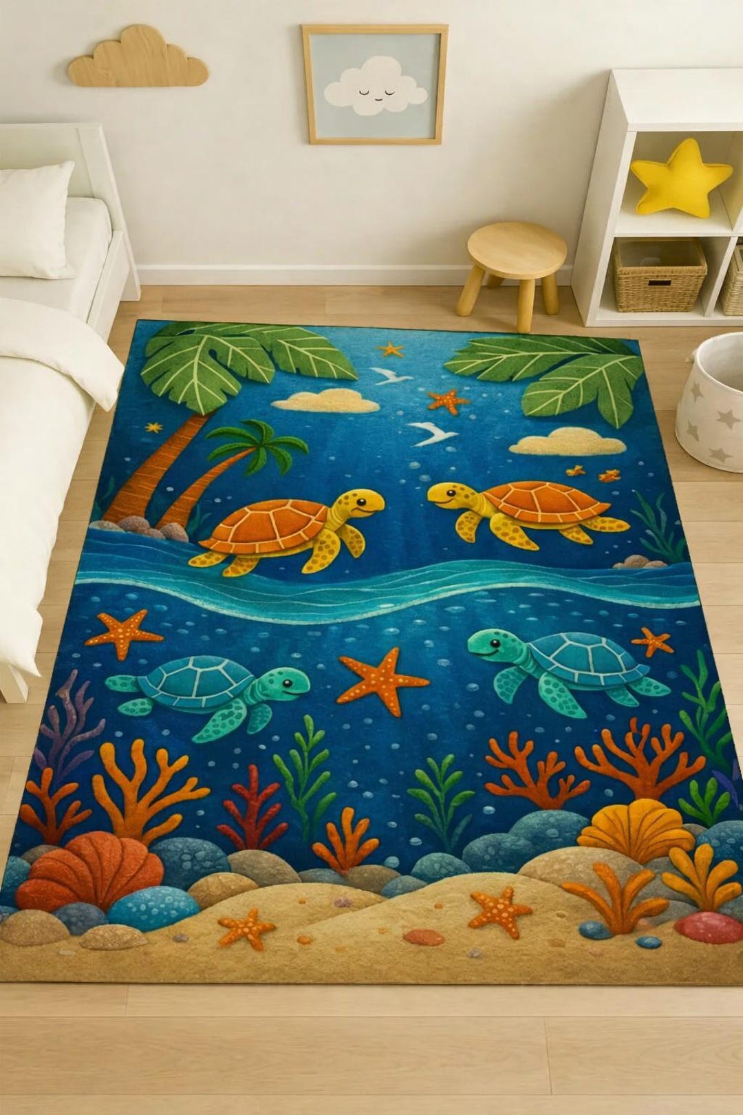 Turtle School Rug Sea Turtle Kids Rug: Underwater Ocean Animals Play Carpet - Etsy