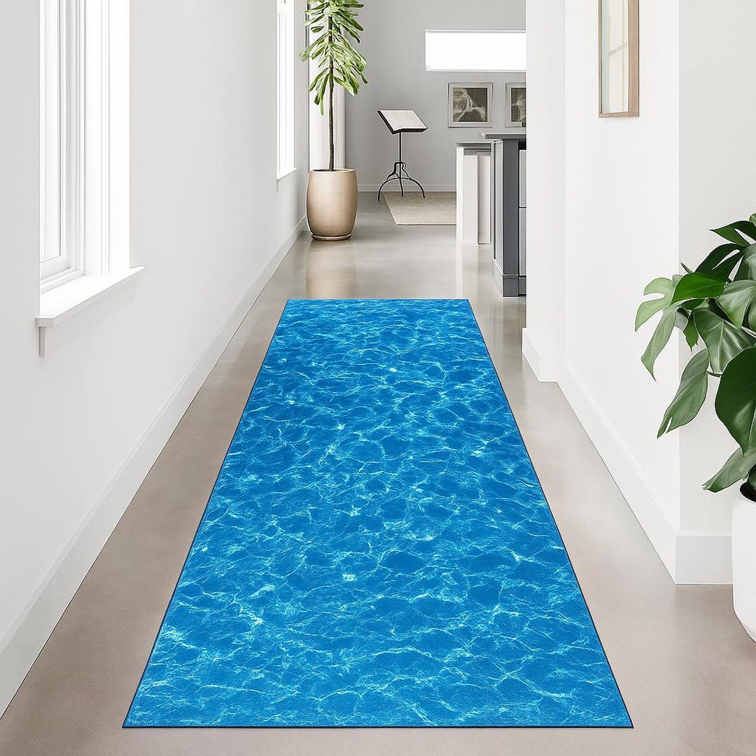 Pool Runner Rug Blue Pool Runner Rug, Aqua Water Texture, Non-slip Velvet - Etsy