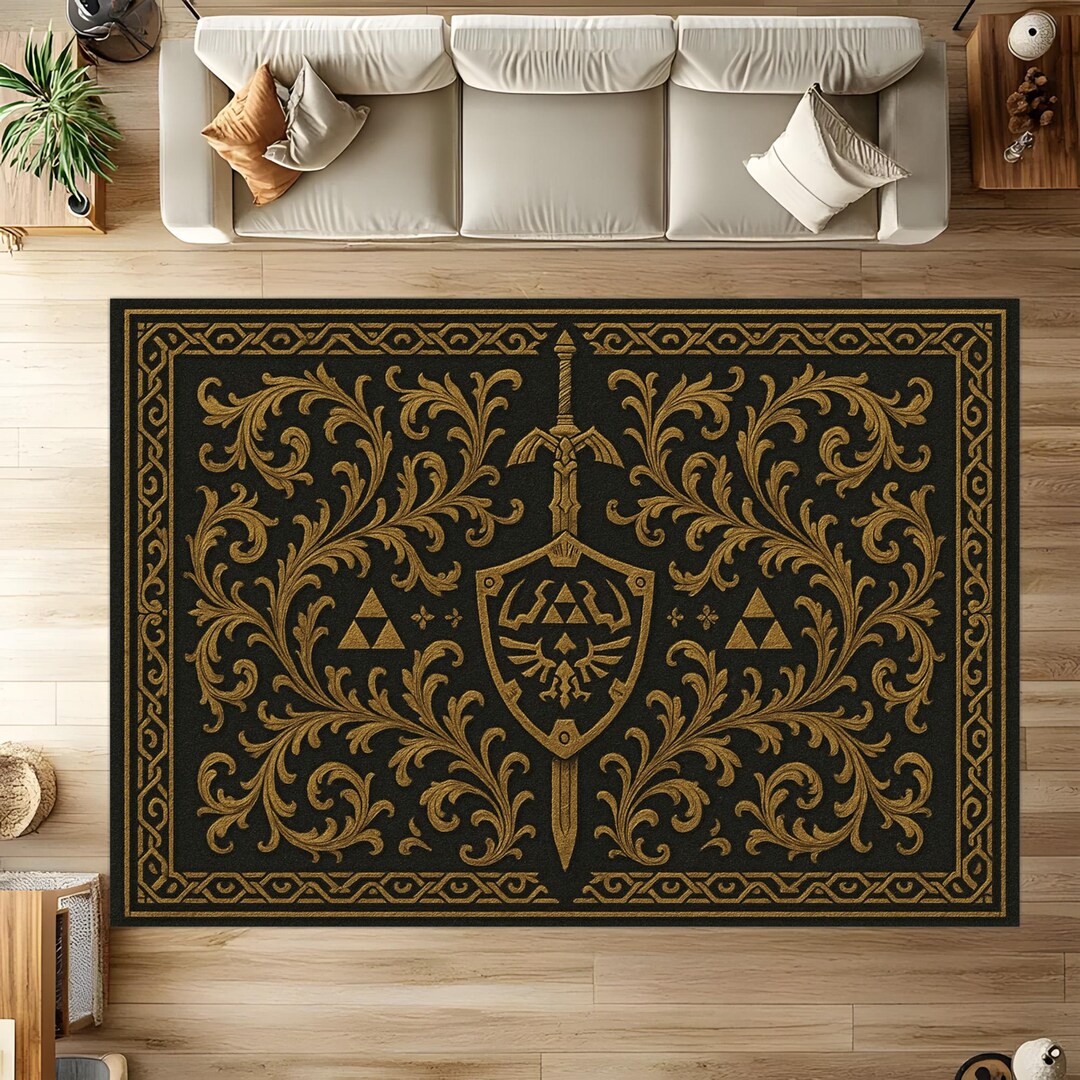 Medieval Area Rug Medieval Fantasy Rug Gothic Sword Crest Carpet Dark Academia Gamer Room ...