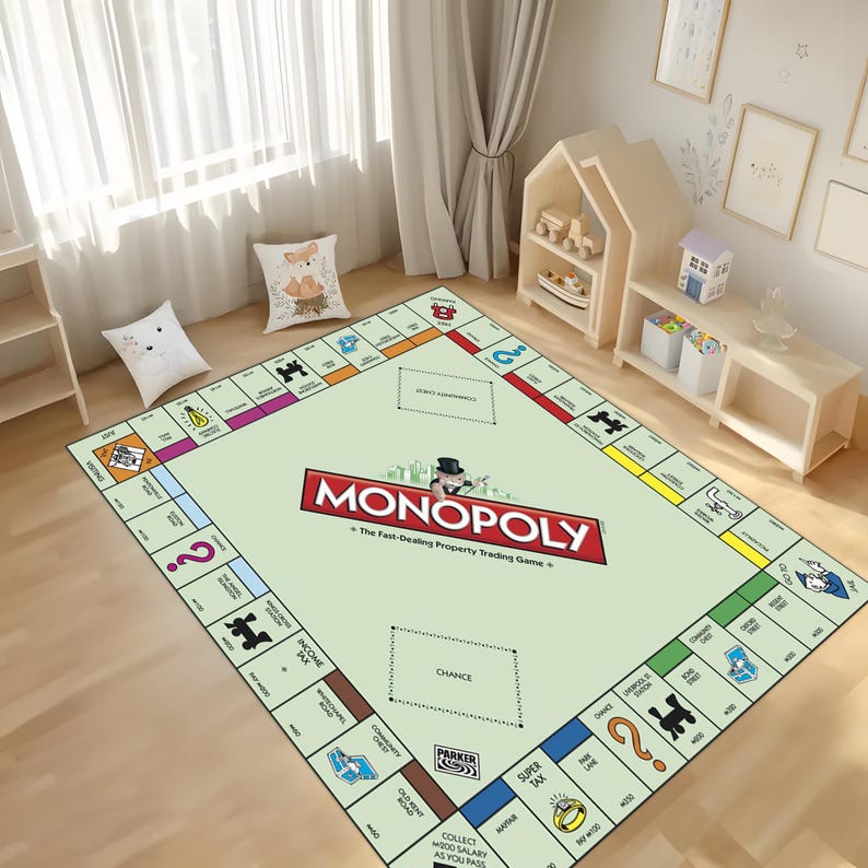 Monopaly Rug Monopoly Game Rug: Classic Board Carpet, Colorful Playroom Design, Fun ...