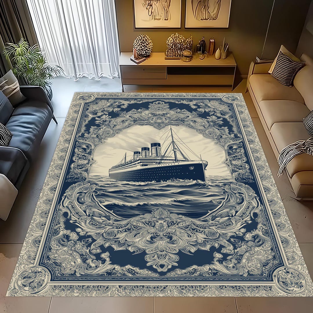 Titanic Ship Rug: Ornate Nautical Blue Gold Design, Classic Ocean ...