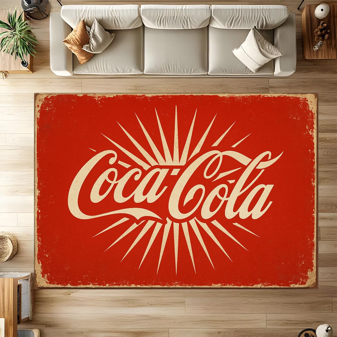 古着 Coca Cola コカコーラ ラグ 絨毯 Coca Cola Rug: Retro Red Design, Classic Beverage Logo Pattern