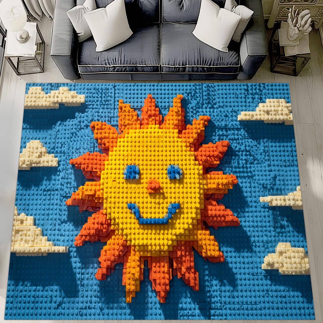 Red Lego Rug Lego Style Sun Rug Kids Room Colorful Smiling Sunshine Nursery Playroom ...