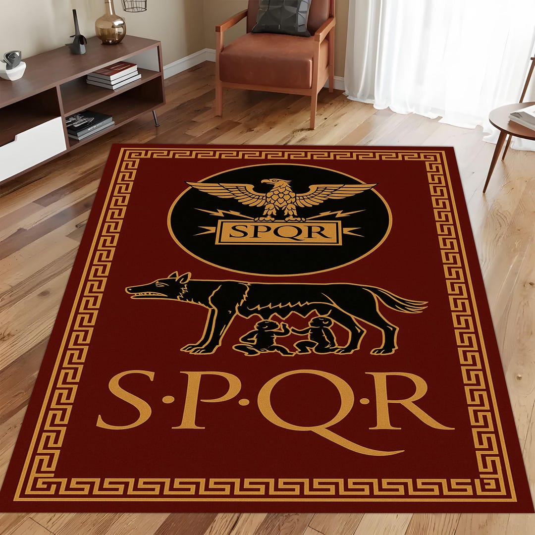 Roman Empire Rug: SPQR Eagle and Wolf Design, Ancient Red Gold ...