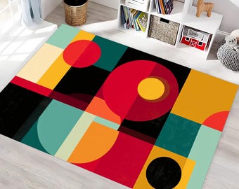 Geometric Abstract Area Rug: Modern Art Color Block Design