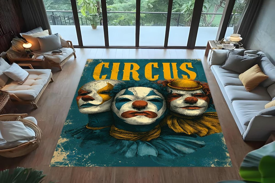 Clown Rug Vintage Circus Clown Rug, Retro Carnival Poster Carpet, Eclectic Living ...