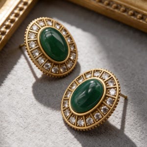 Baroque Green Oval Gold Earrings