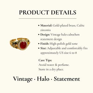 Red Stone Gold Plated Ring, Vintage Style jewelry image 8