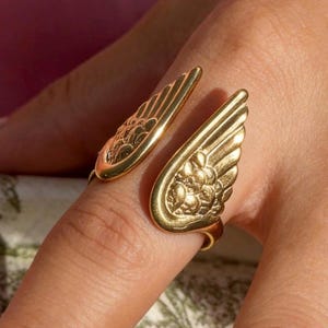 Angel Wing Open Gold Ring, Stainless Steel Ring zdjęcie 1