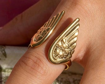 Angel Wing Open Gold Ring, Stainless Steel Ring