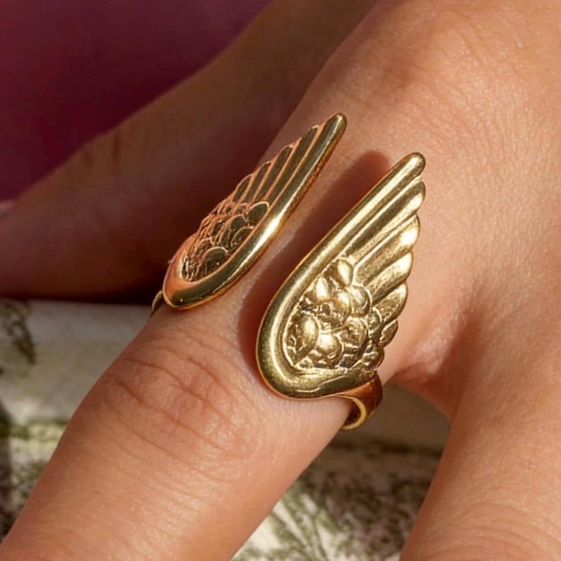 Angel Wing Open Gold Ring, Stainless Steel Ring zdjęcie 1
