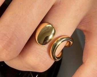 Abstract Open Stainless Steel Ring, Modern Sculptural Gold Ring