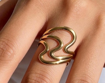 Abstract Sculptural Gold Ring, Stainless Steel Statement Ring