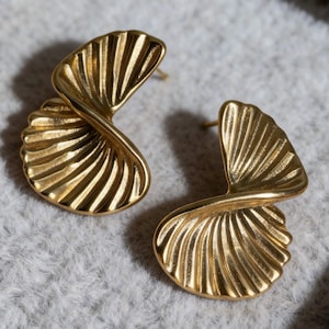 Gold Fan Shell Sculptural Statement Earrings