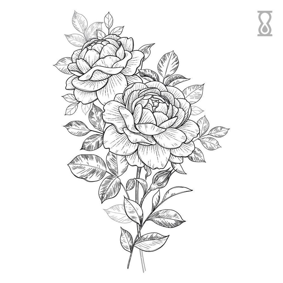 Drawing of Two Roses Longer Lasting Semi-permanent Tattoo 5-14 Days - Etsy