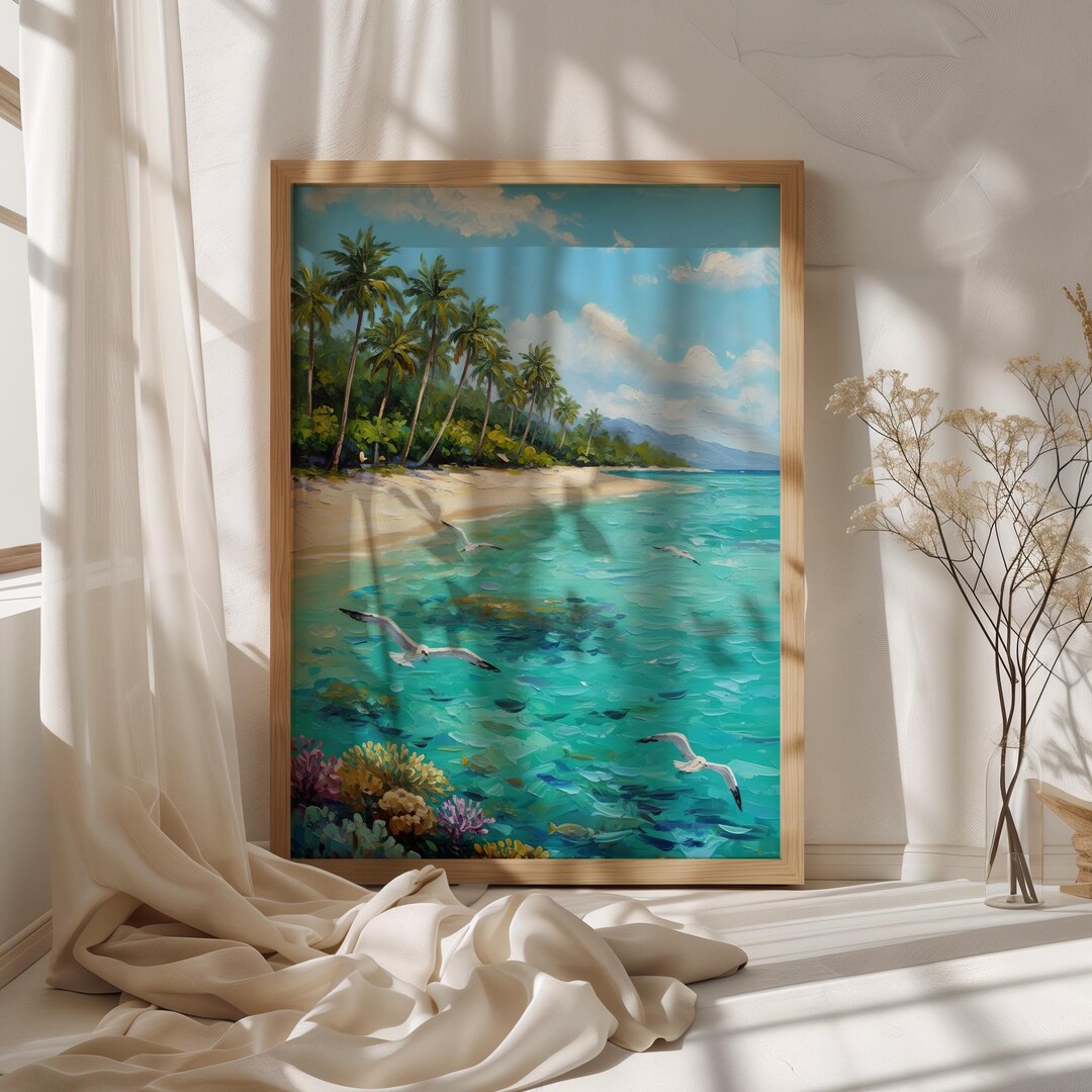 Maldives Vacation Wall Art, Impressionist Tropical Beach Painting ...