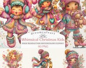 Whimsical Christmas Kids Clipart | 40 PNG Holiday Illustrations (Digital Download)