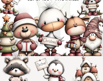 Whimsical Christmas Clipart Bundle, 100+ PNG Characters (Digital Download)