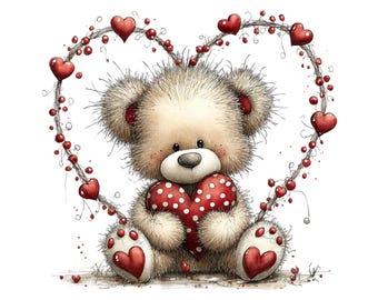 Whimsical Valentine Clipart Set: Romantic Illustration Bundle 39 PNG