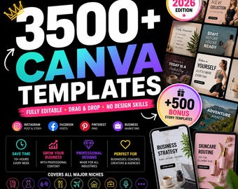 3500種類以上のCanvaソーシャルメディアテンプレートバンドル｜Instagram、Pinterest、ビジネスマーケティングキット｜コーチ、美容、フィットネス向けの編集可能なコンテンツ