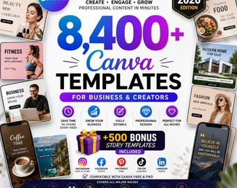 8400+ Canva Templates Bundle | Editable PLR Social Media Designs for Instagram, Facebook, Marketing & Business