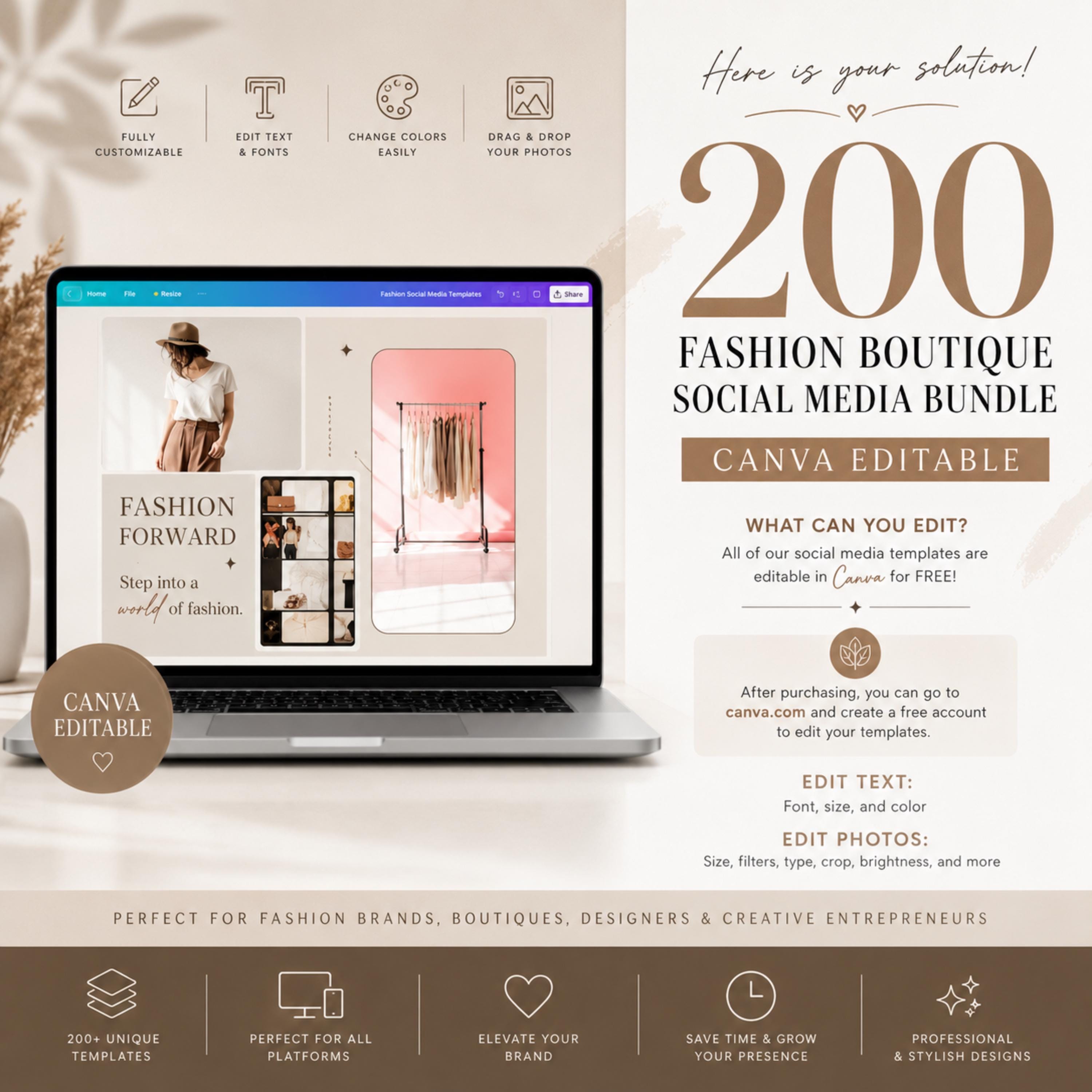 200 Fashion Canva Social Media Templates Bundle | Instagram, Pinterest ...