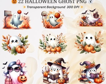 Watercolor Halloween Ghost Clipart: Spooky PNG Images (Digital Download)