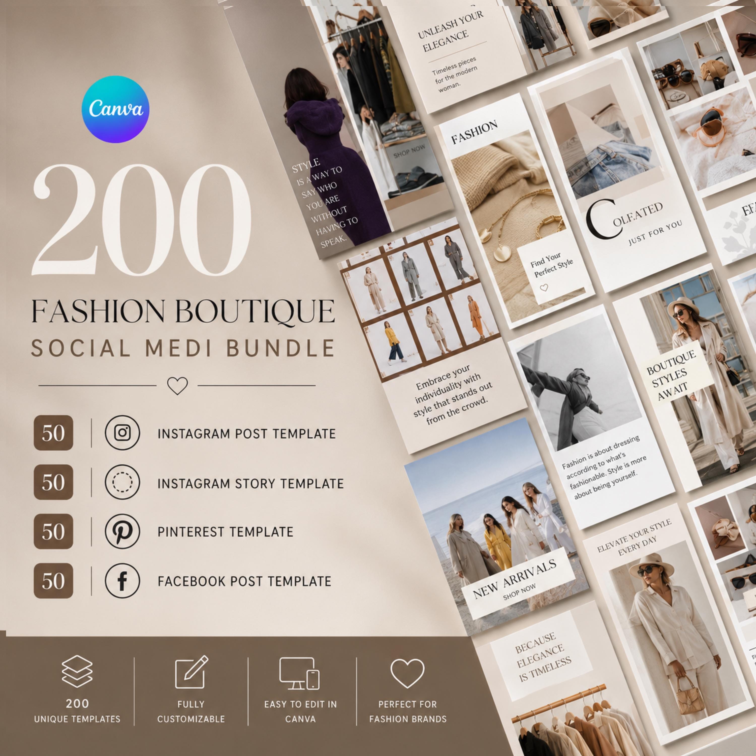 200 Fashion Canva Social Media Templates Bundle | Instagram, Pinterest ...