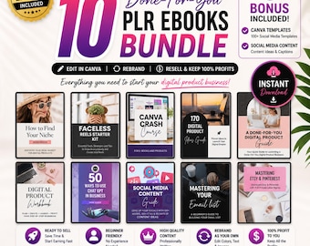 10 PLR Ebooks Bundle | Done-For-You Canva Business Kit (Digital Download)