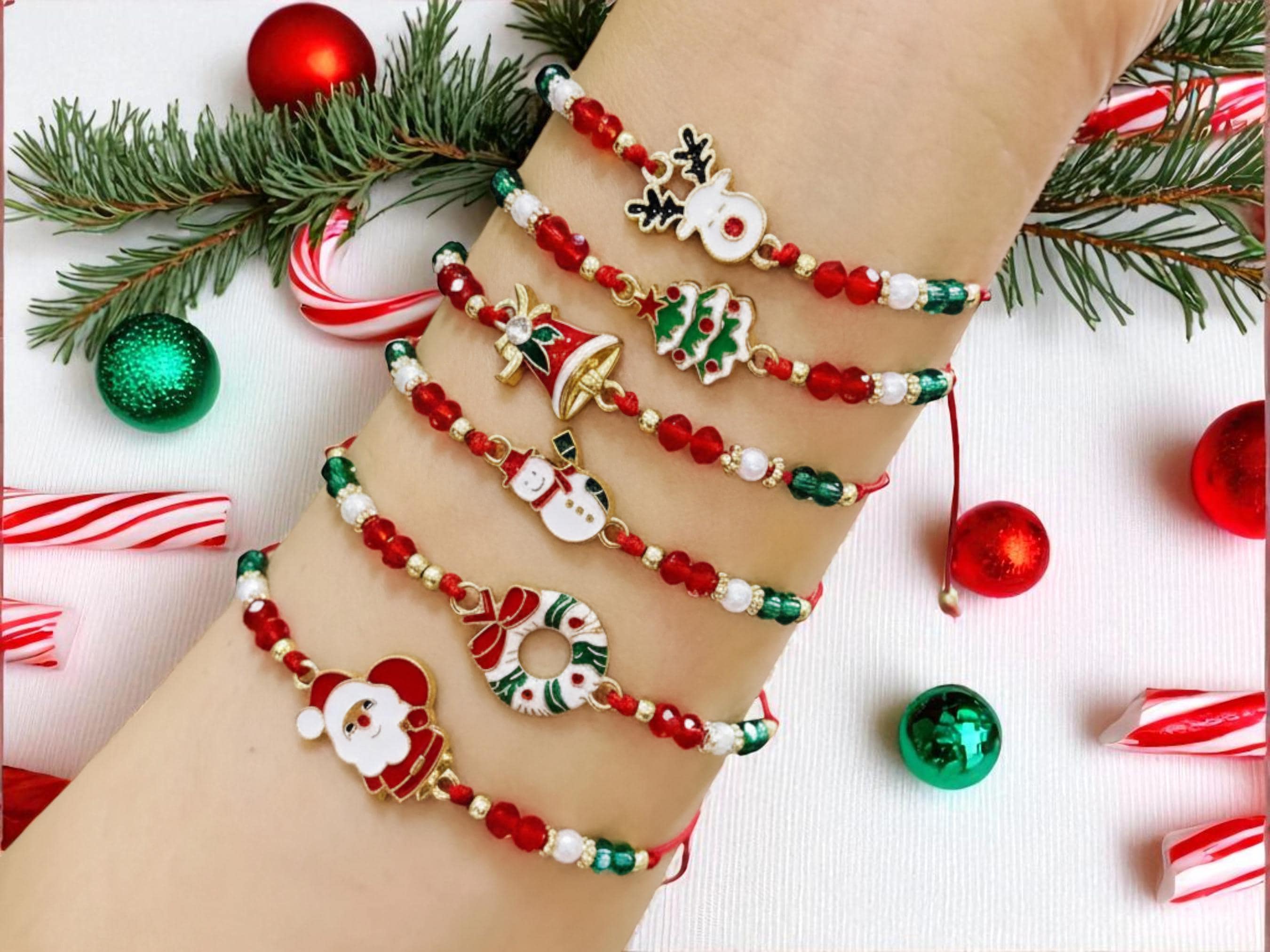 クリスマスチャームブレスレットセット：サンタ、ツリー、トナカイ 