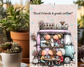 Cute Thank You Cards Business, Coffee Truck Card, Friendship Greeting Card for Coffee Lovers