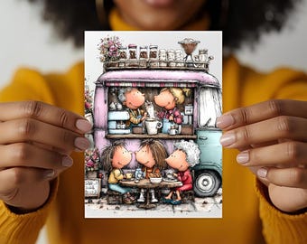 Coffee Lover Card, Cute Café Greeting Card, But First Coffee Card, Coffee Date Card, Printable Card, Whimsical Coffee Art