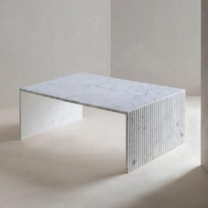 Handmade Calacatta White Marble Coffee Table - Modern Minimalist Design