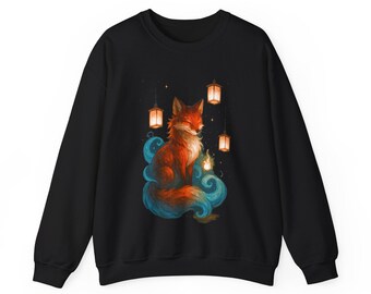 Fox Lantern Spirit Sweatshirt Mysig fantasi japansk djurkonst gåva för naturälskare och anime-fans