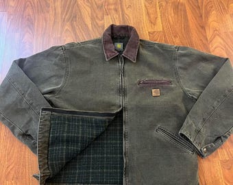 vintage faded carhartt JO2 canvas work jacket sz XL diamond quilt y2k 90s corduroy collar
