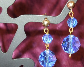 Baby Blues Be Gone...Gorgeous Gem Blue 12mm AB 14K goldfilled Dangle Pierced Earrings