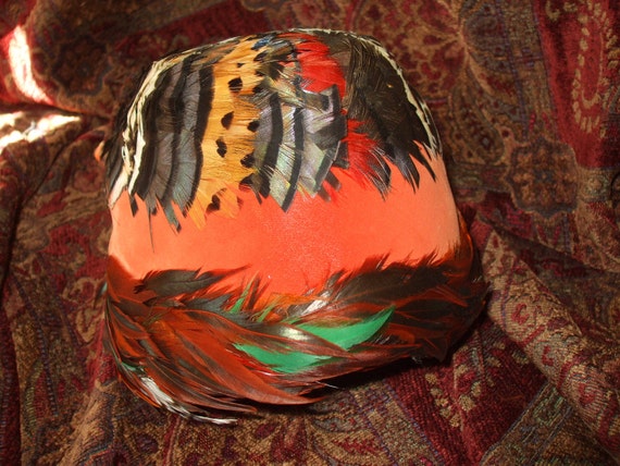 Gorgeous Vintage '40s Feather Velvet Orange Hat M… - image 1