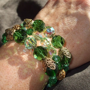 Vintage Olivine & Spring Green Crystal Coil 3Strand