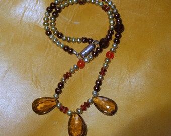 Golden Topaz Daze Garnet Pearl Smoky Topaz Choker Magnetic Clasp FREE SHIP