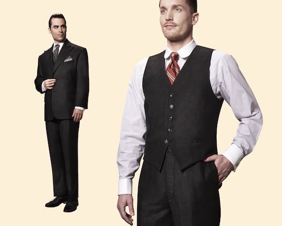 20s 30s Formal WAISTCOAT Anthracite Wool-silk Blend Swing Vest 