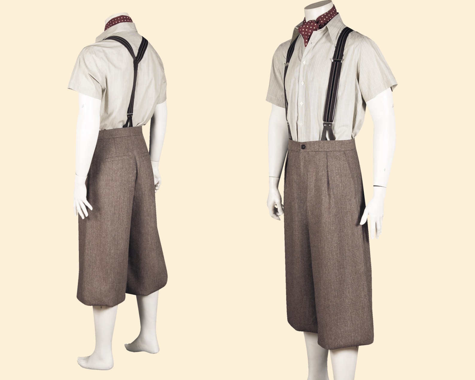 30s 20s KNICKERBOCKERS LONG Plus Fours Brown Merino Wool Swing Lindy