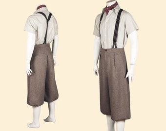 Vintage Style 1930s 1940s Trousers in Wool Tweed High Waist and Pleated  Front, Vintage Pants in Grey Pure Yorkshire Wool Barleycorn Tweed 