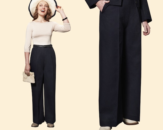 30s 40s Ladies Linen MARLENE TROUSERS Navy Blue Dark Blue - Etsy