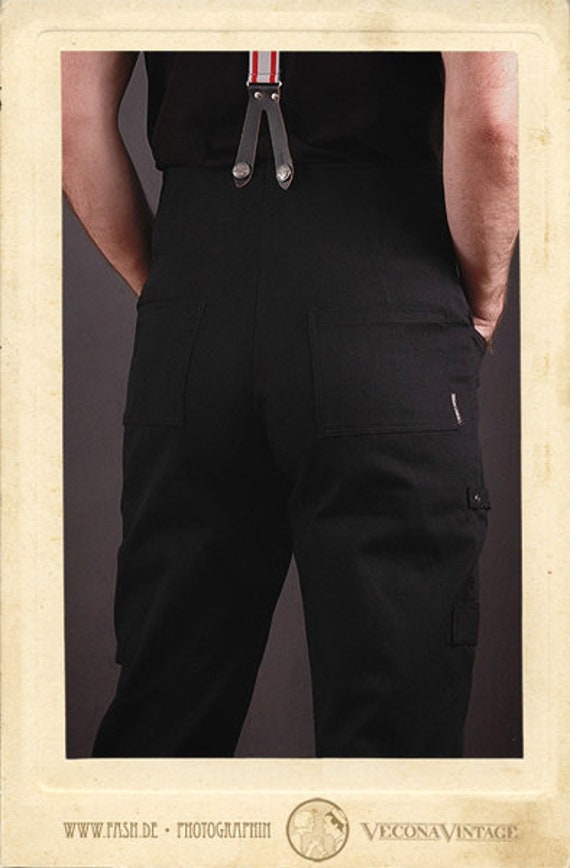 【AGE OLD】40s Style Work Trousers black 30s 40s WORK TROUSERS Black Cotton Canvas Swing Lindy Hop Pants