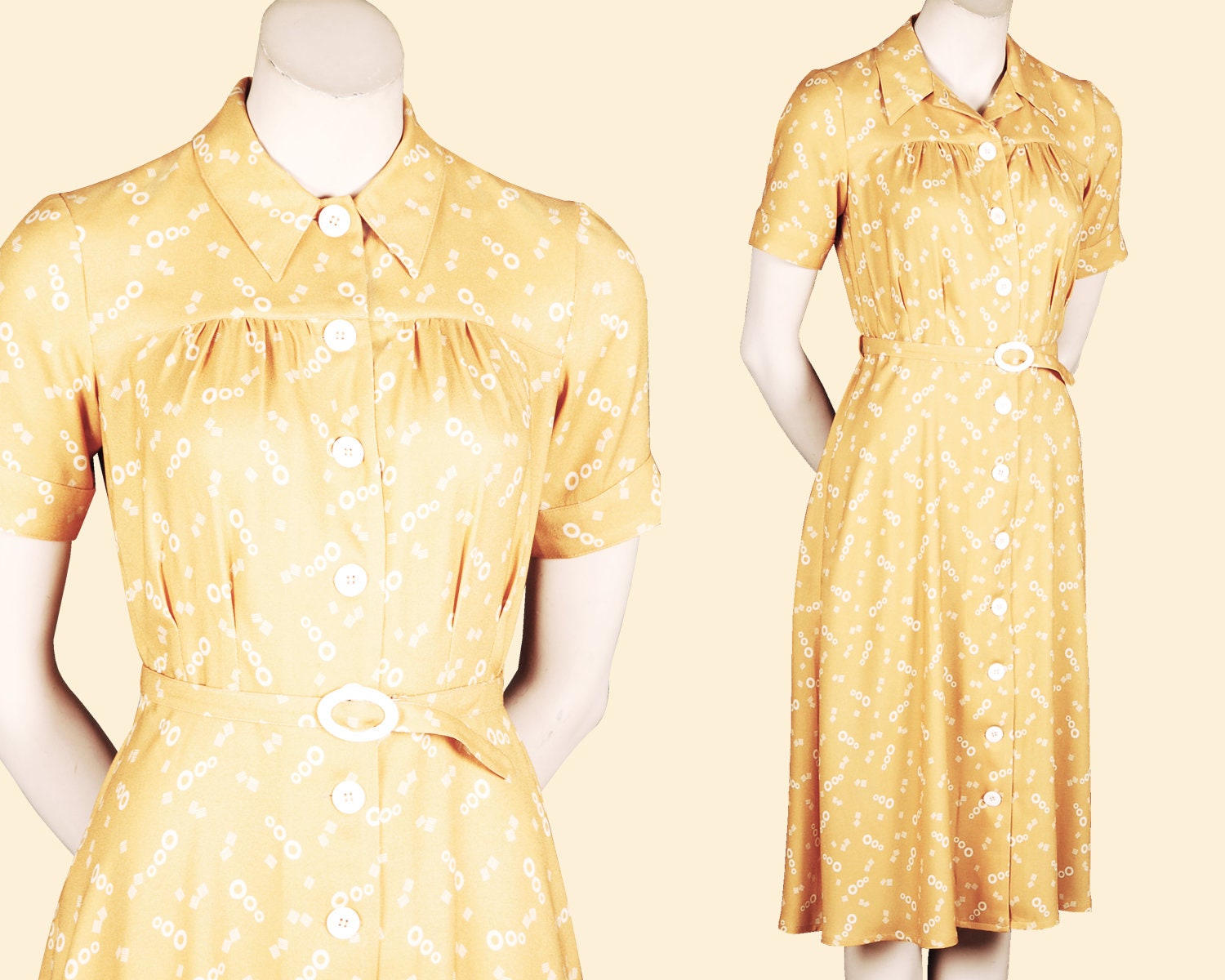 30s 40s crepe dress CONEY ISLAND yellow swing lindy hop 1930 | Etsy