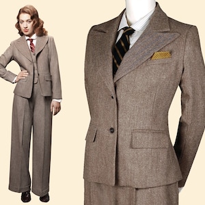 40s 30s 20s brown herringbone tweed ladies Jacket  100% merino wool 1940 1930 1920