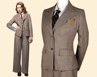 40er 30er 20er Jahre braune Fischgrat tweed Damen Jacke 100% Merinowolle 1940 1930 1920