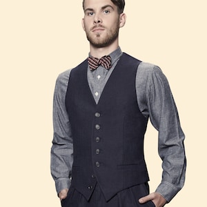 30s 40s WAISTCOAT navy blue cotton linen blend swing vest lindy hop 1940 1930