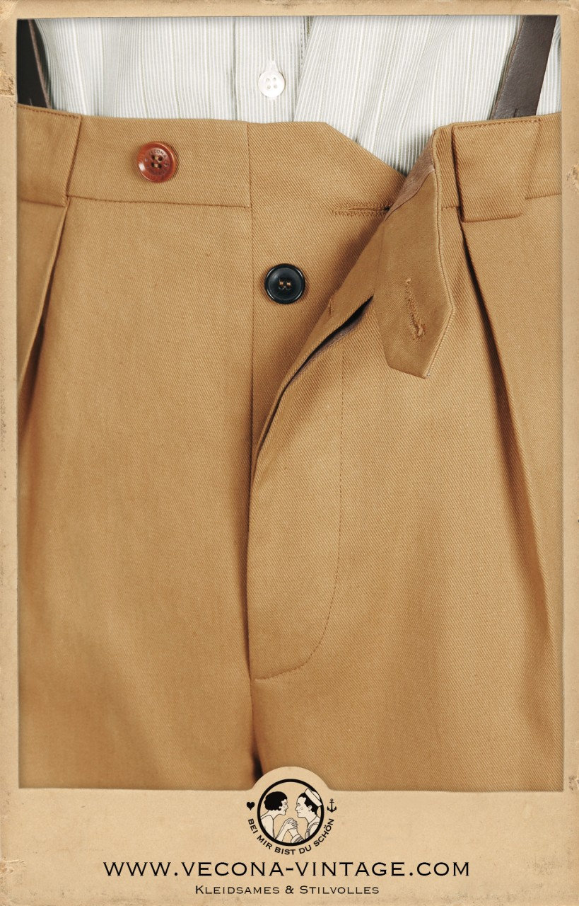 30s 40s Chino Trousers Cotton Tan Swing Lindy Hop Pants 1930 1940