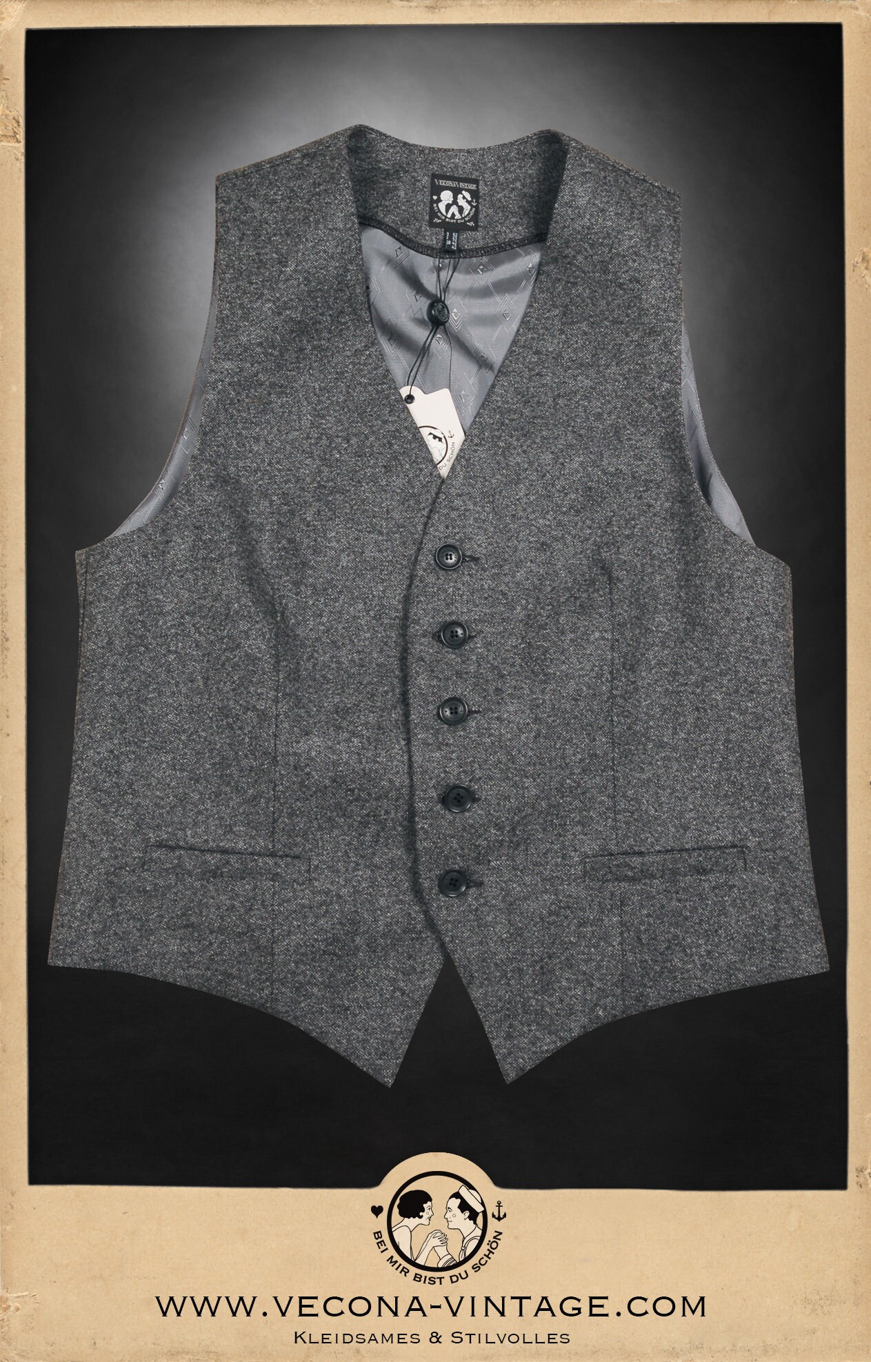20s 30s Tweed WAISTCOAT Grey Virgin Wool Swing Vest Lindy